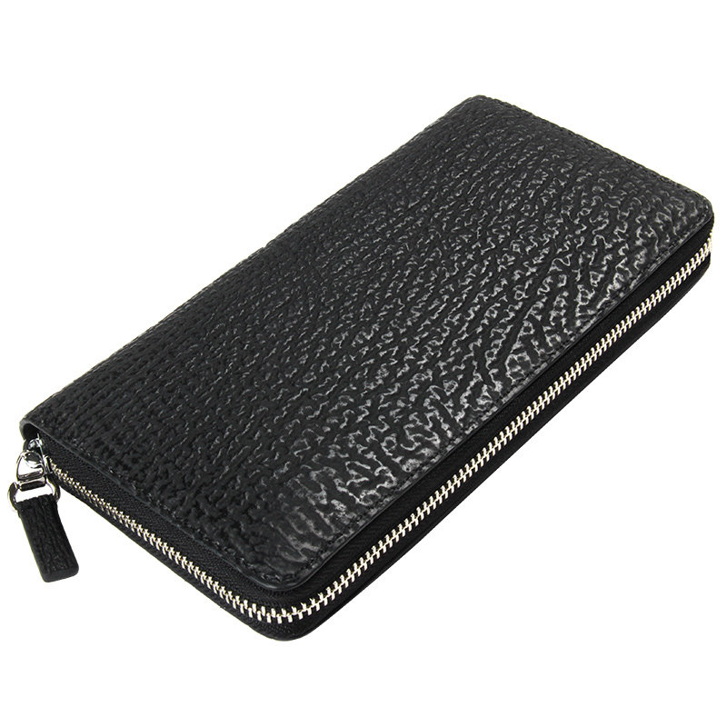 聚变手工皮具鲨鱼皮拉链长钱包(全插卡)真皮手包男手拿包夹包定制