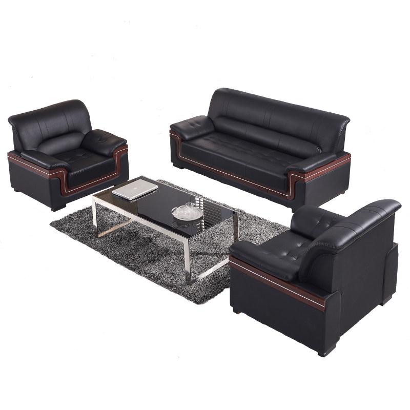 简约现代老板办公室沙发接待会客真皮商务办公沙发茶几组合三人位