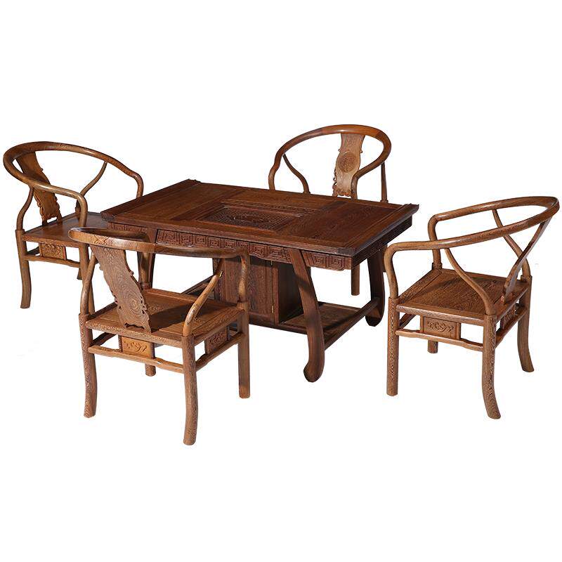 全鸡翅木茶桌椅组合 中式仿古实木功夫茶桌 红木茶台茶几泡茶桌
