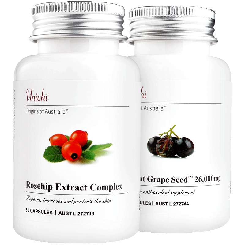 unichi玫瑰果精华美白丸 葡萄籽胶囊胶原蛋白全身去黄淡斑软胶囊