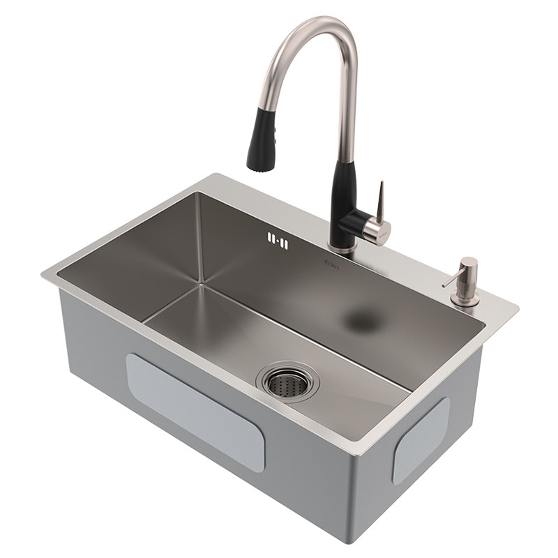 美国kraus克劳思厨房手工水槽单槽304不锈钢洗菜盆台上洗碗槽ckht