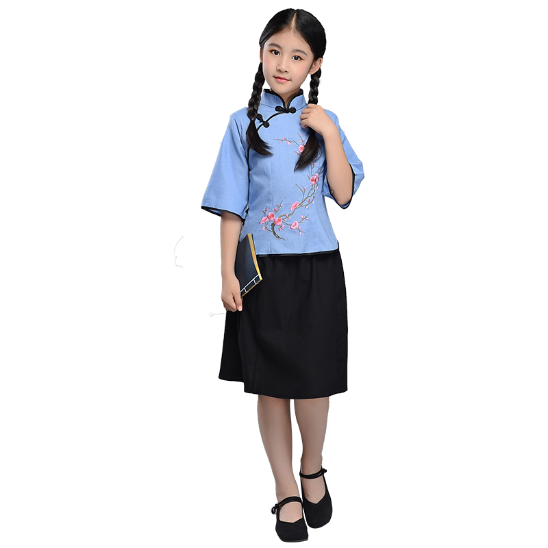 儿童民国服装学生装五四青年装中山装民国风合唱演出服古装朗诵女