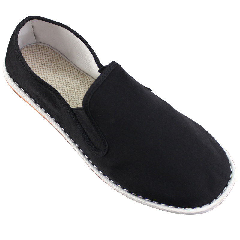 时尚经典款老北京布鞋加绒黑色帆布鞋套脚平底手工鞋休闲老板男鞋