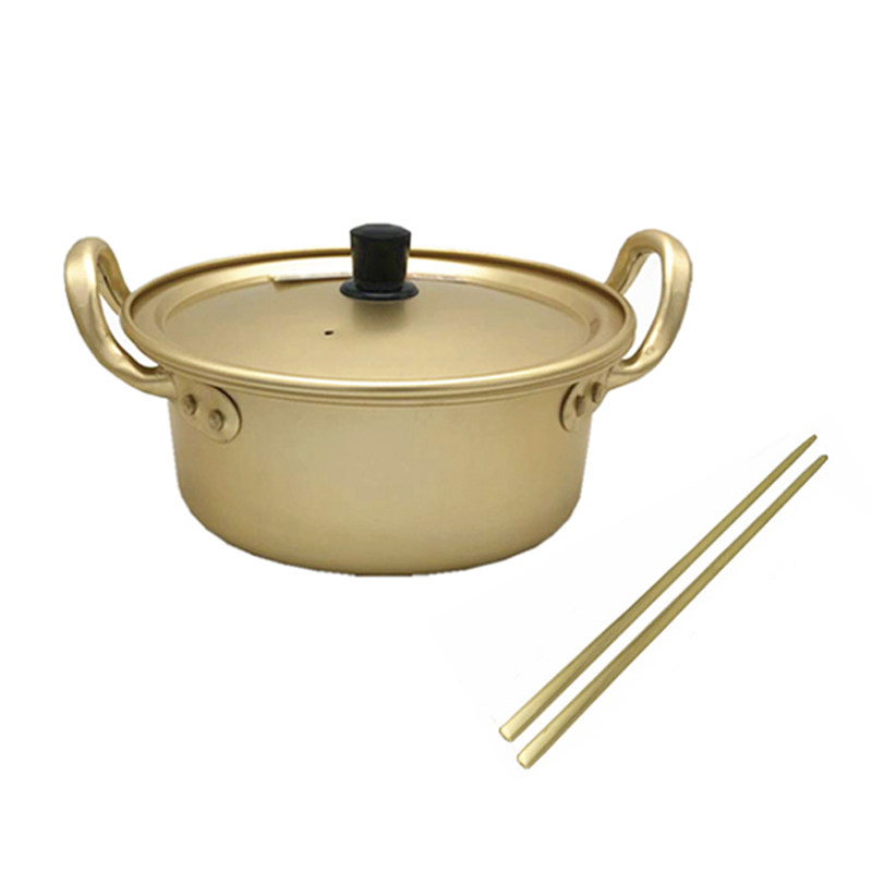 抖音同款网红黄铝锅ins韩式泡面锅拉面小煮双耳汤锅家用宿舍锅具 - 美