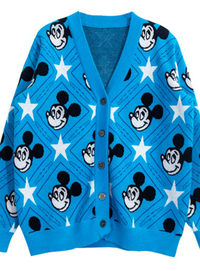 香港新款代购明星老鼠米奇蓝色毛衣