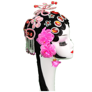 七彩越剧曲剧头饰花旦青衣小姐包头双光水钻头面改良偏凤边凤民族服装