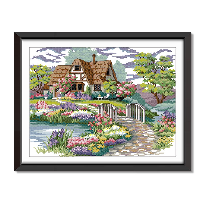 梦中家园十字绣 田园风光小屋 2020新款欧式风景客厅刺绣手工自绣