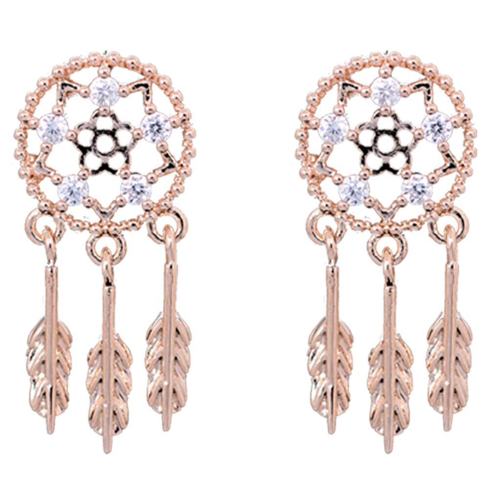 2021新品925银针个性捕梦网耳环女韩版微镶锆石流苏羽毛耳坠耳钉 - 缀