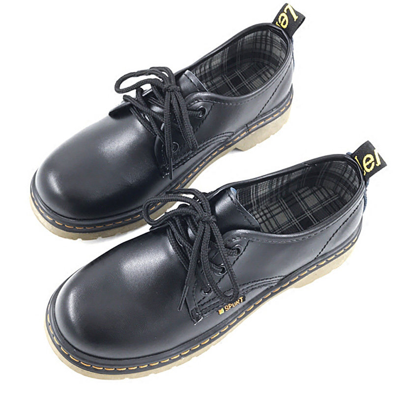 秋冬款大头娃娃鞋复古圆头低帮马丁鞋系带牛津小皮鞋女英伦学院风