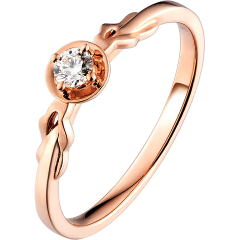 六福珠宝喷泉18k玫瑰金钻石戒指四爪镶彩金钻戒闭口女戒26625