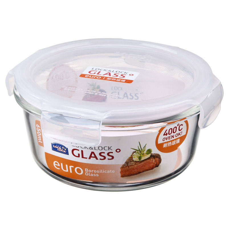 正品韩国乐扣乐扣格拉斯耐热玻璃保鲜饭盒微波炉便携便当餐盒圆形