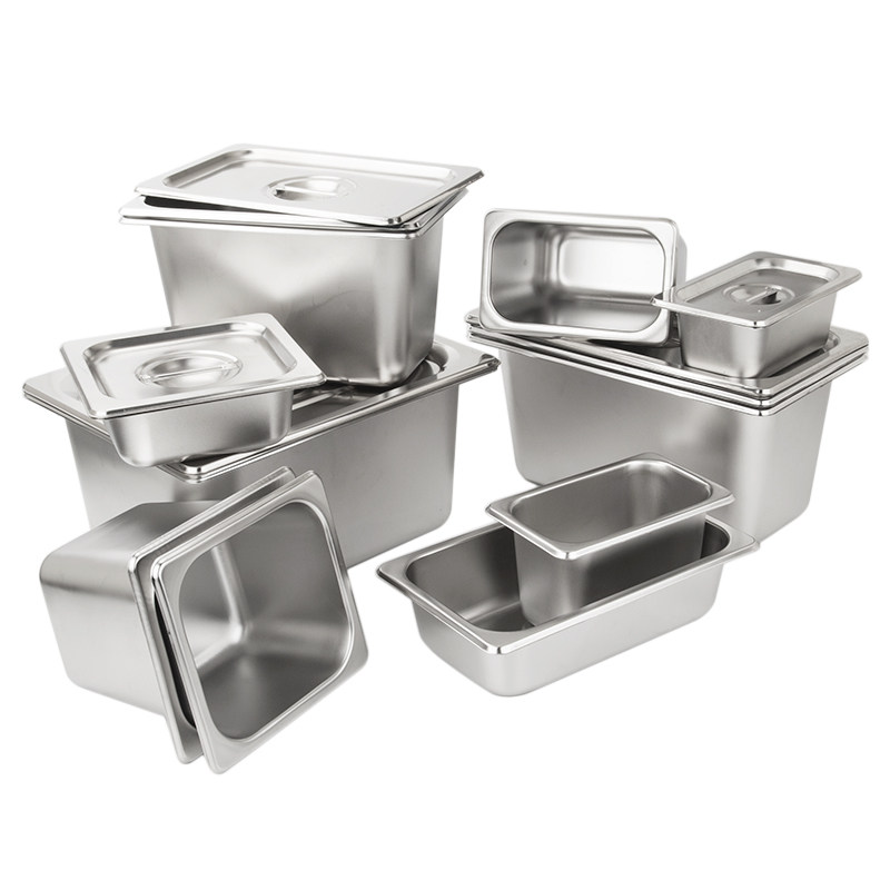 加厚不锈钢份数盆自助餐保温台长方形盆快餐盛菜盆带盖分数盘盒子