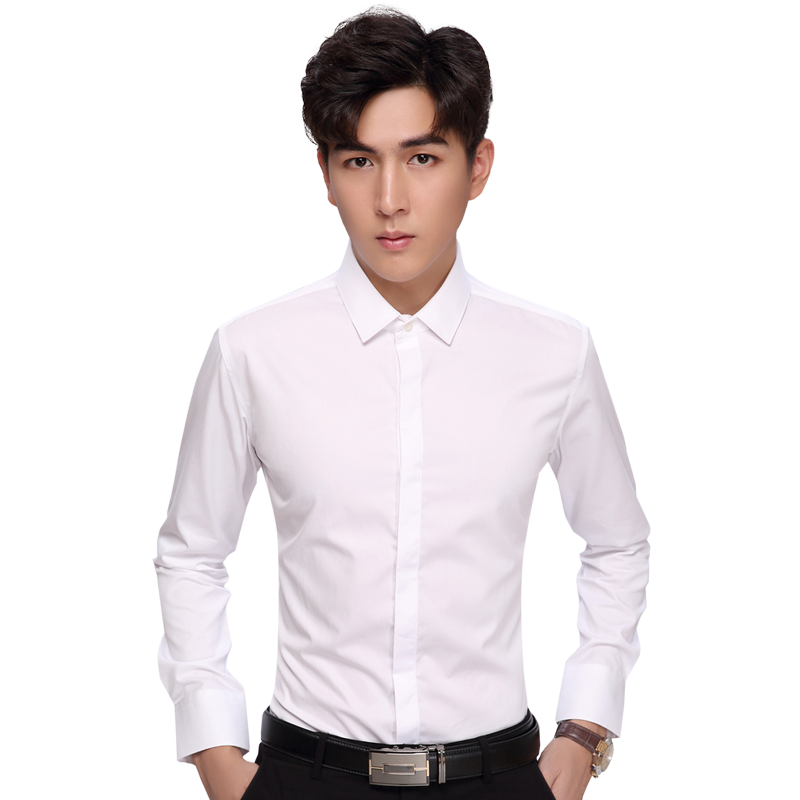 白色衬衫男长袖春秋修身免烫白领衬衣商务西装职业正装工作服上班