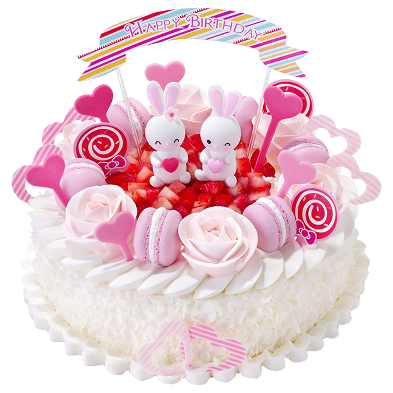 好利来生日蛋糕预订-甜蜜花园-夹心奶油蛋糕可爱兔粉色马卡龙儿童