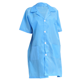 qcfh防静电衣服短袖长款无尘工作服电子车间蓝色白色大褂男女款 券
