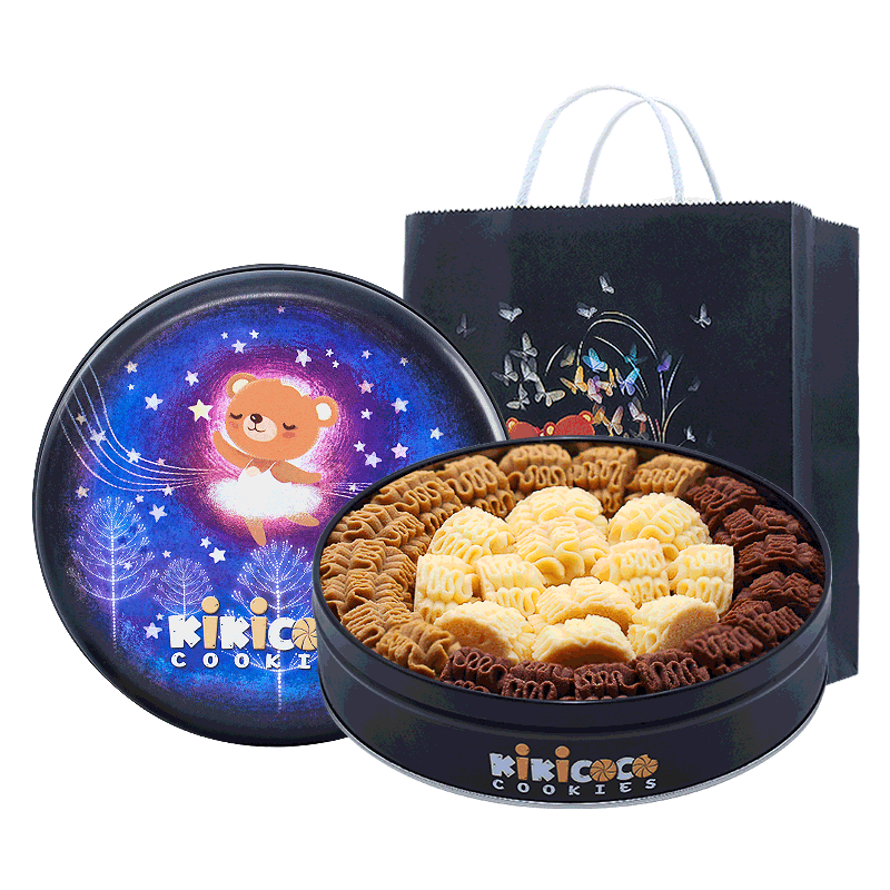 kikicoco小花曲奇饼干礼盒装抹茶零食小熊黄油巧克力芝士礼包 - kiki
