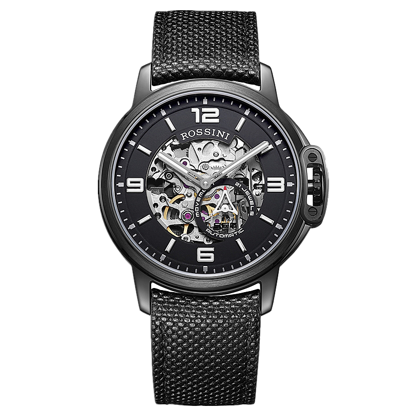 新款罗西尼手表潮流时尚男表镂空真皮带自动机械男士手表腕表5793