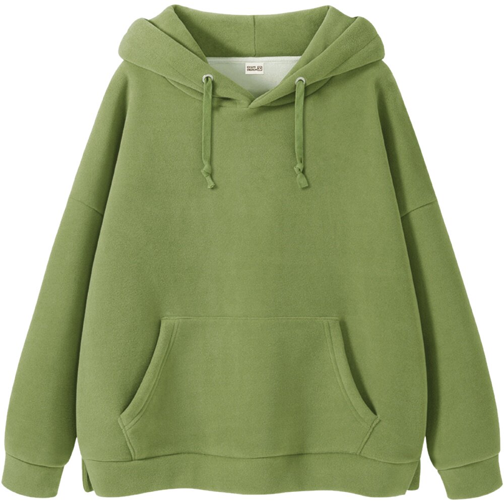 加绒卫衣女连帽加厚秋冬2021新款潮ins 牛油果绿宽松韩版女士外套