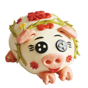 盖盖胶东花饽饽福猪宝宝周岁动物生日蛋糕寿桃花样馒头儿童花馍馍