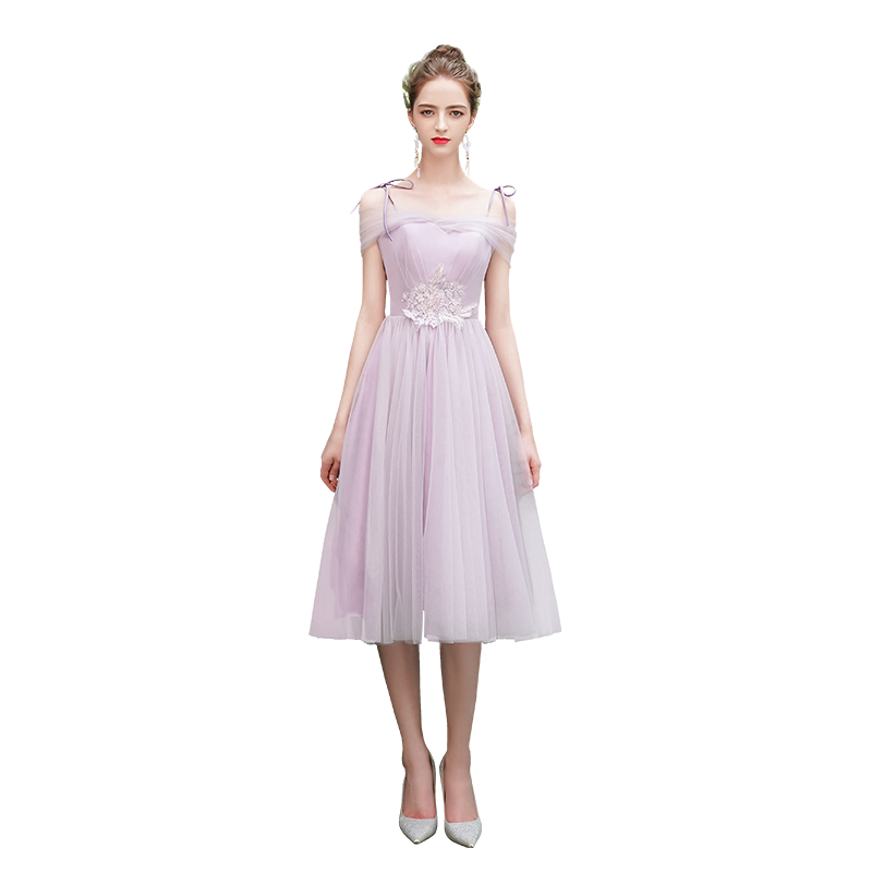 紫色伴娘服2020新款冬季演出森系礼服女显瘦中长款伴娘团姐妹裙春