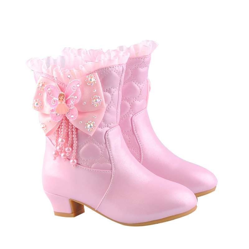 女童短靴2020秋季新款儿童高跟鞋冬季过年加绒公主靴带跟女孩洋气