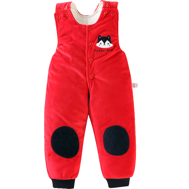 婴幼儿背带棉裤儿童加厚保暖男女宝宝背带裤开裆婴儿夹棉裤子 - kmi