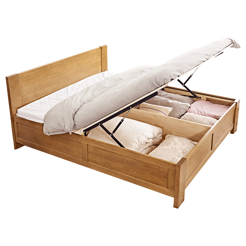 华谊实木高箱床1.8米白橡木北欧箱体收纳床1.5米现代简约储物床