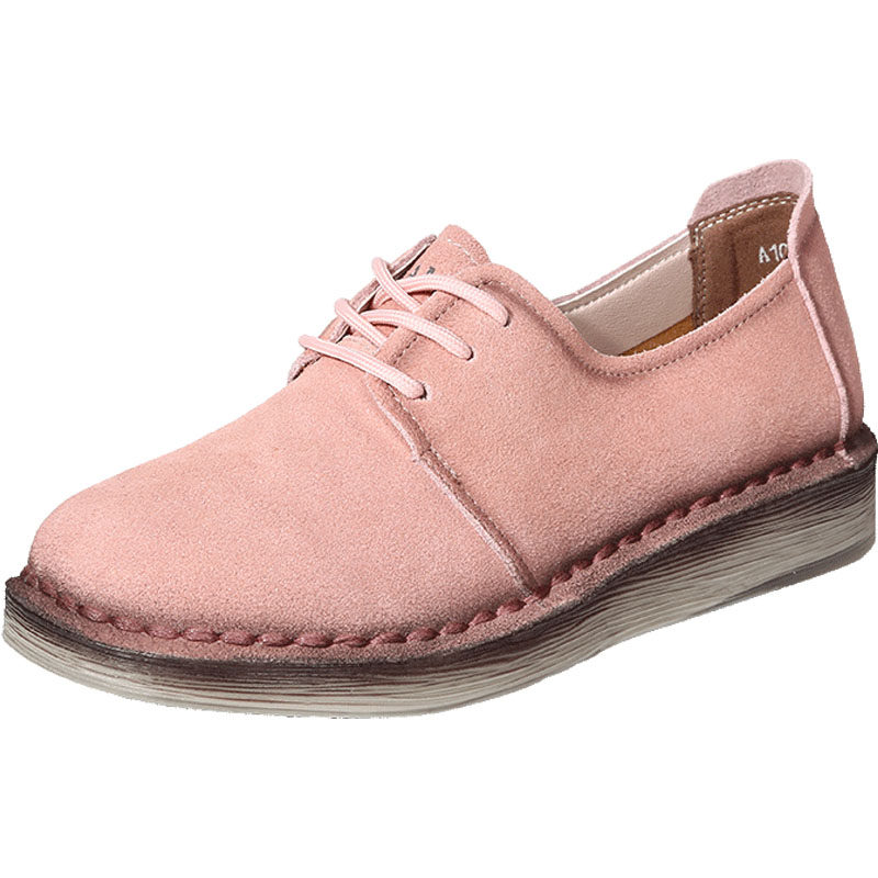 camel/骆驼女鞋2021秋季新款真皮休闲鞋英伦磨砂皮平跟牛筋底单鞋