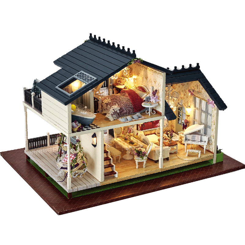 diy小屋普罗旺斯蓝房子手工制作大型别墅拼装模型艺术生日礼物
