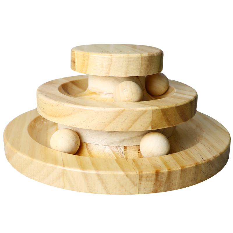木质猫玩具猫咪自嗨转盘球循环轨道球小猫咪用品宠物礼品礼盒实木