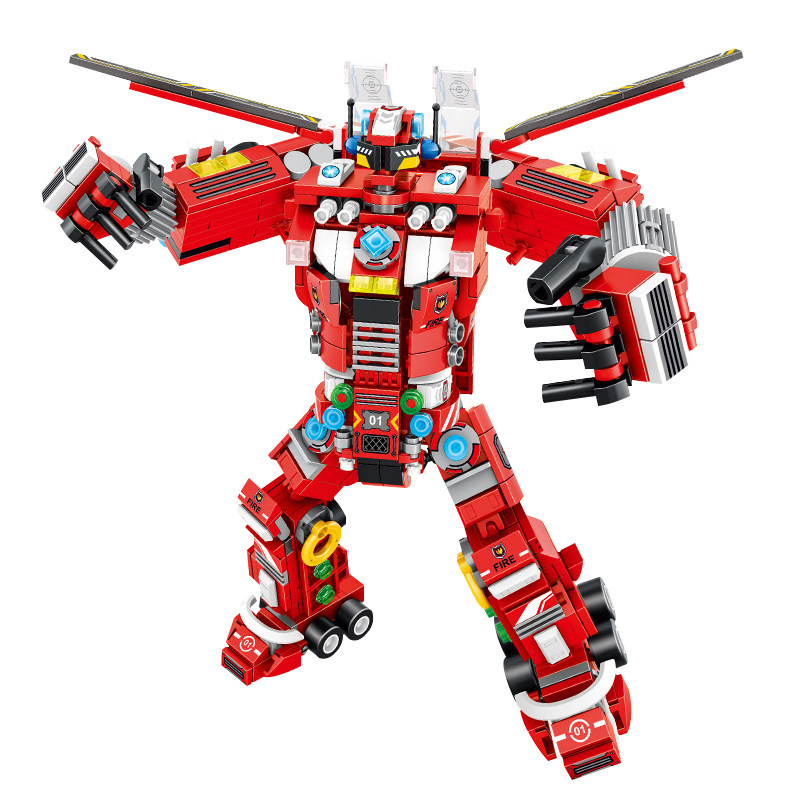 潘洛斯积木乐高玩具男孩益智拼装变形机器人金刚模型儿童消防汽车