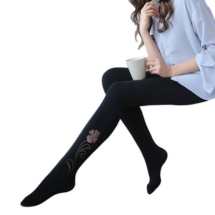 日系提花丝袜春秋性感黑色中厚天鹅绒图案花纹连裤袜女打底袜印花