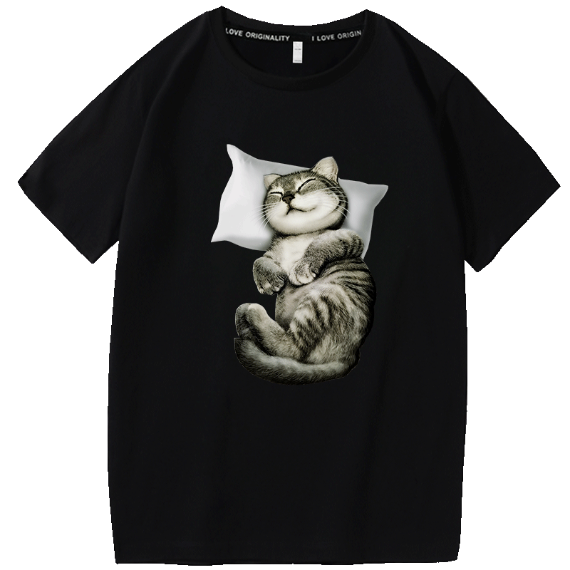 日系卡通猫咪网红可爱情侣装男生潮流短袖t恤男潮牌纯棉宽松夏天