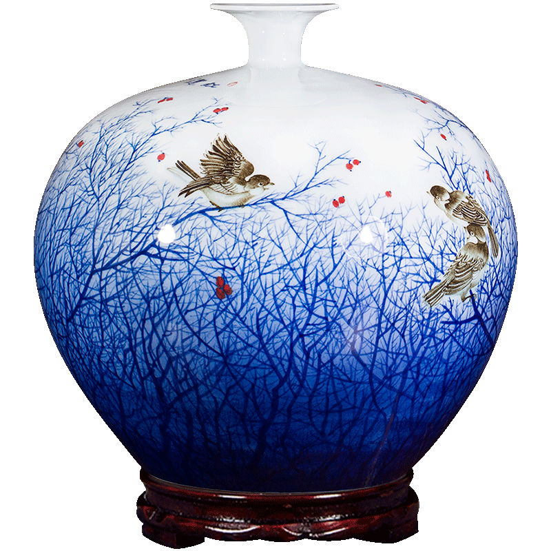 景德镇陶瓷花瓶客厅摆件大号手绘仿古青花瓷石榴中式办公室装饰品