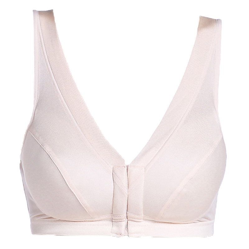 大码薄款无钢圈真丝内衣妈妈女士前扣文胸100%桑蚕丝冰丝睡眠胸罩