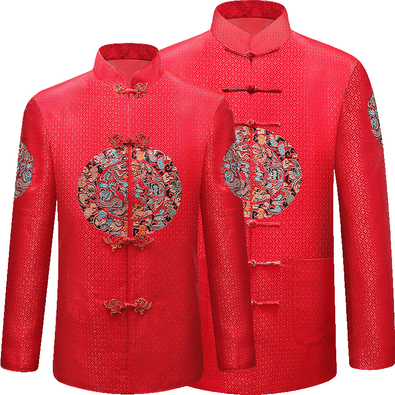 新年唐装男中老年人爸爸妈妈生日礼服春节拜年服大人过年穿的衣服