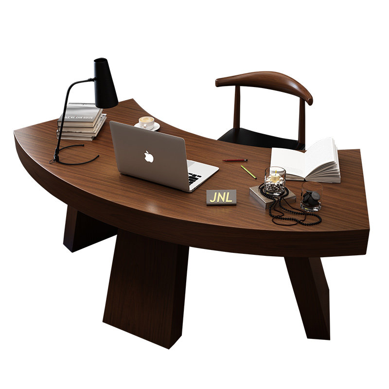 北欧实木电脑台式桌家用弧形办公桌现代老板桌总裁桌美式创意书桌