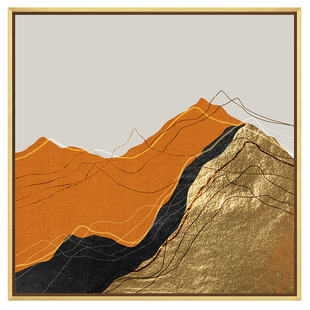 轻奢客厅沙发背后大气金箔壁画背有靠山新中式方形装饰画玄关挂画 券