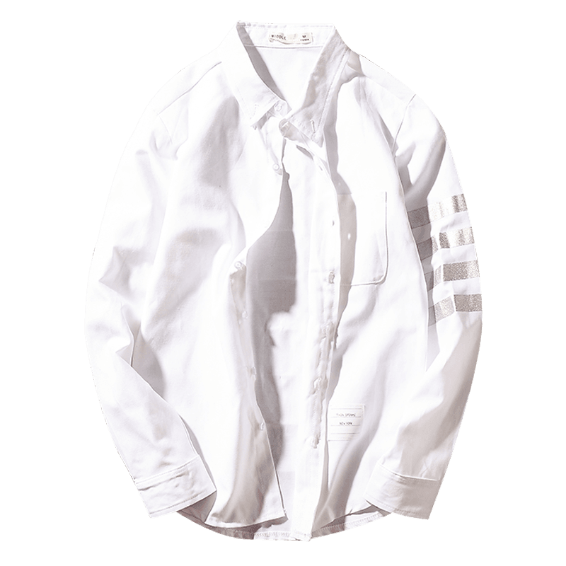 潮牌男女情侣修身长袖tb衬衫exo同款韩版ulzzang牛津纺白衬衣的白底图