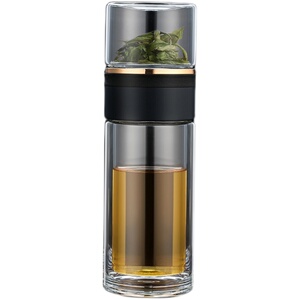 天旗水杯耐热玻璃杯 带盖车载透明水杯创意便携防漏杯子ins花茶