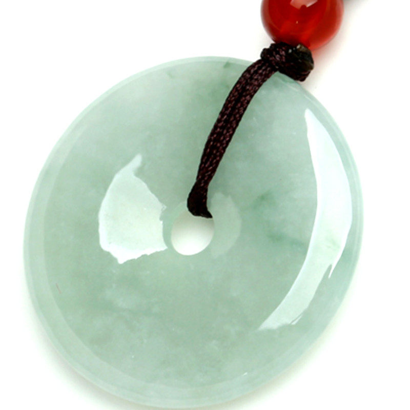 天然玉石吊坠缅甸翡翠玉平安扣冰糯种飘绿玉环 平安扣吊坠男女款
