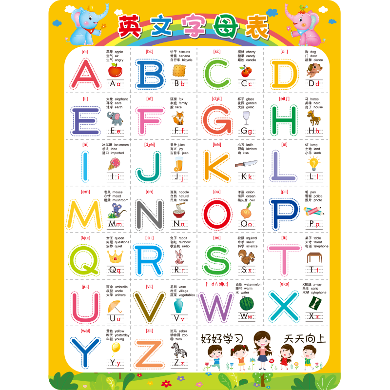 三年级26个大小写英文英语发音拼音字母表墙贴纸贴画早教儿童挂图
