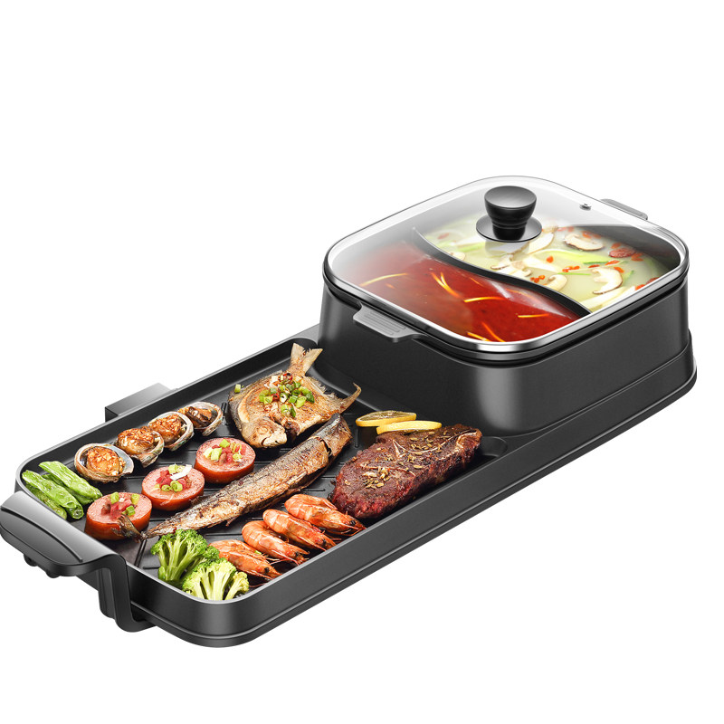摄氏度电烧烤炉火锅家用无烟电烤盘烤鱼盘烤肉机烤火锅一体锅家用