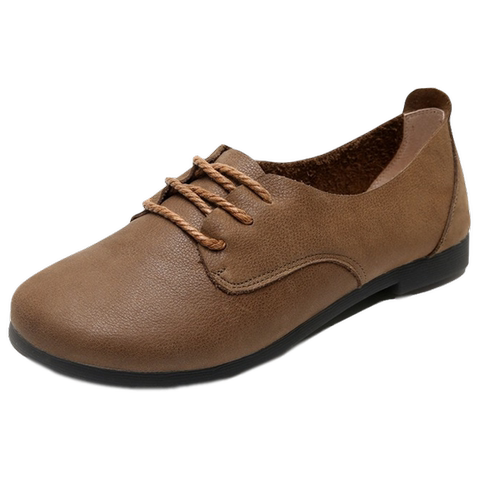 2020春秋真皮平底单鞋女软底软皮森女鞋系带休闲小皮鞋百搭小白鞋