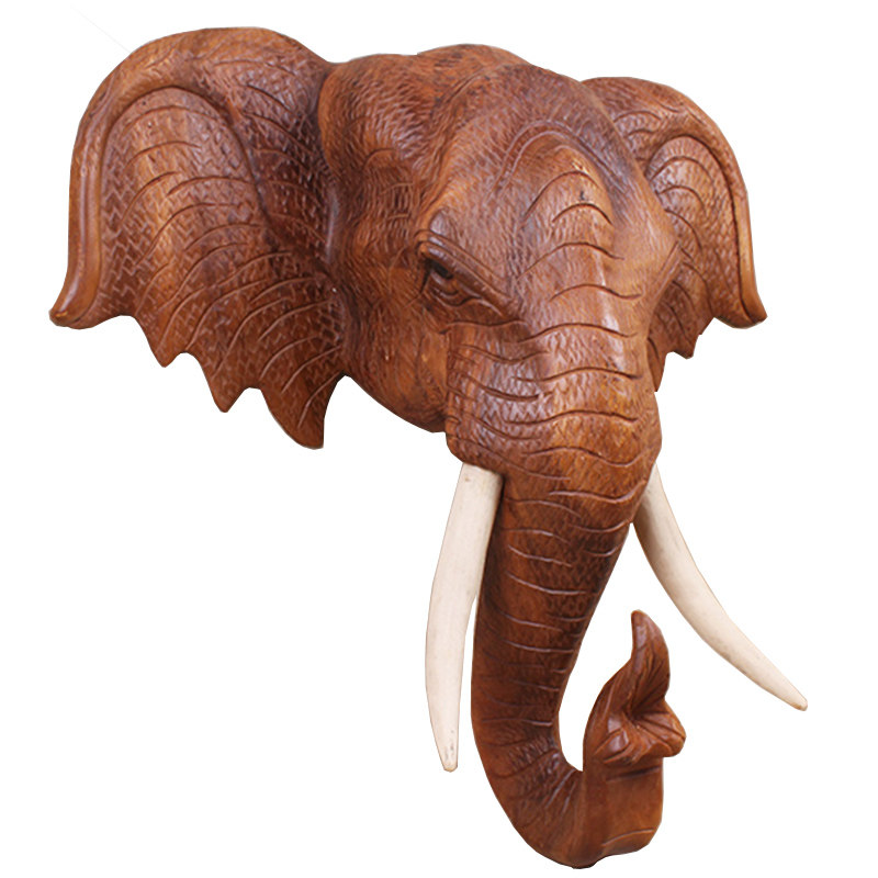 东南亚特色木雕装饰壁挂泰国工艺品酒店会所装饰雕刻原木象头壁饰