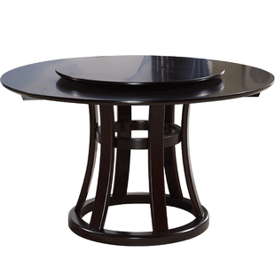 鸡翅木圆桌实木餐桌中式仿古红木家具雕花圆台餐厅桌椅组合带转盘