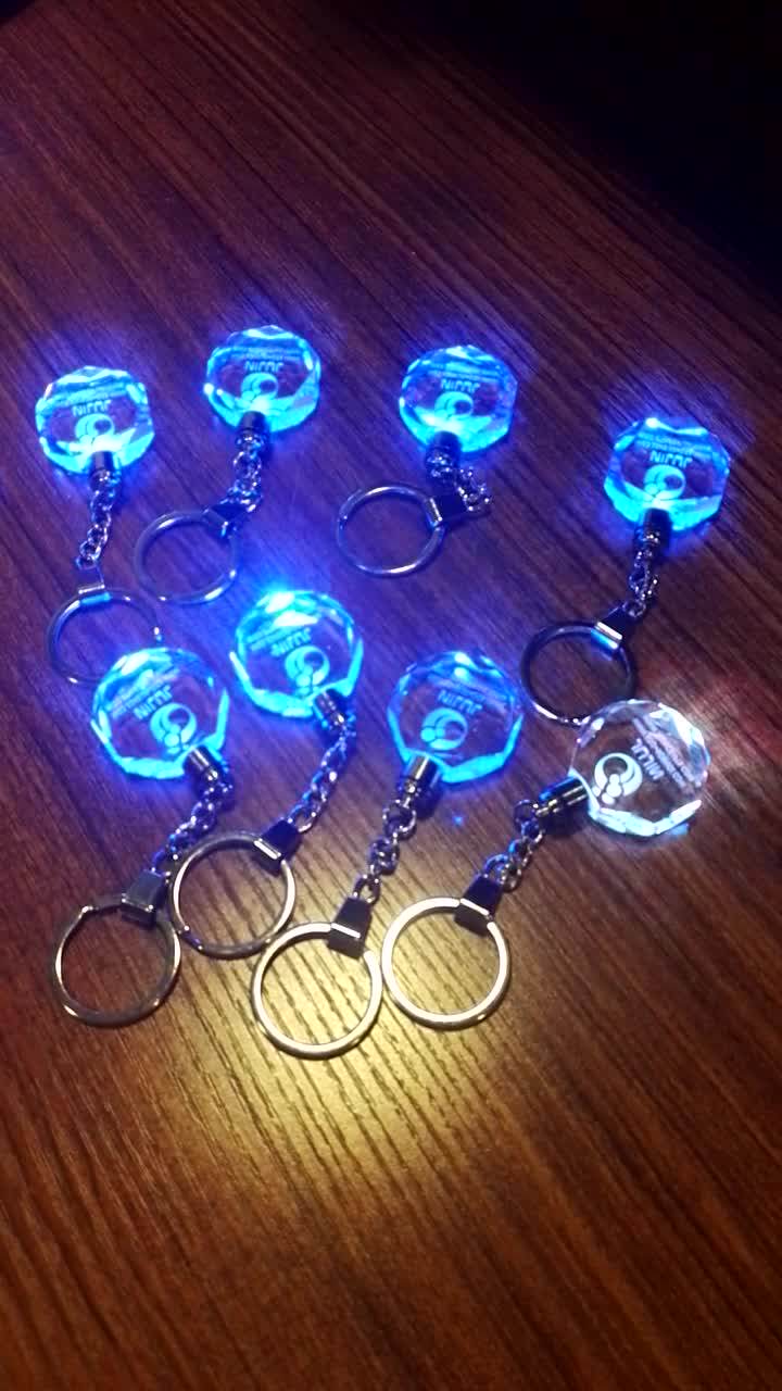 christmas gift crystal key chain octagonal blue led white box