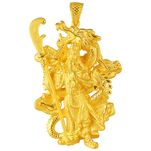 金龙珠宝黄金吊坠足金硬金义薄云天关公方形吊牌gz142d颈饰