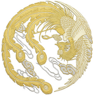 金线凤凰圆形布贴戏服民族服饰装饰贴花网绣重工蕾丝花边手缝款 券
