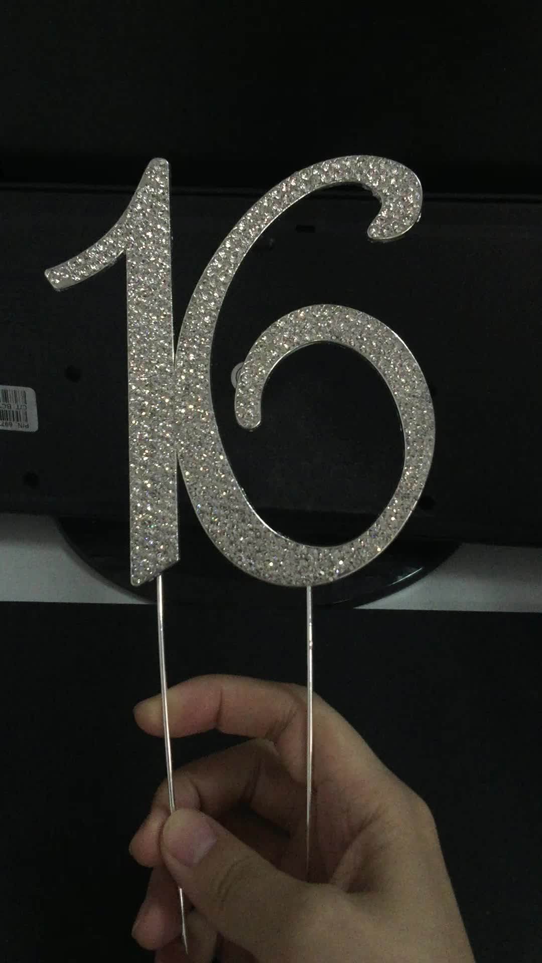 large rhinestone silver crystal sweet sixteen 16 birthday number